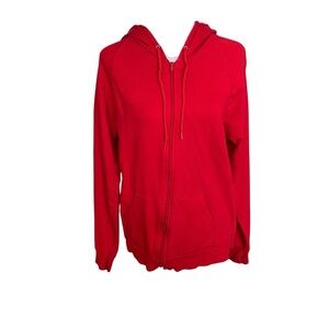 American Apparel Full Zip Hoodie Red Medium Cotton California Fleece Sweater